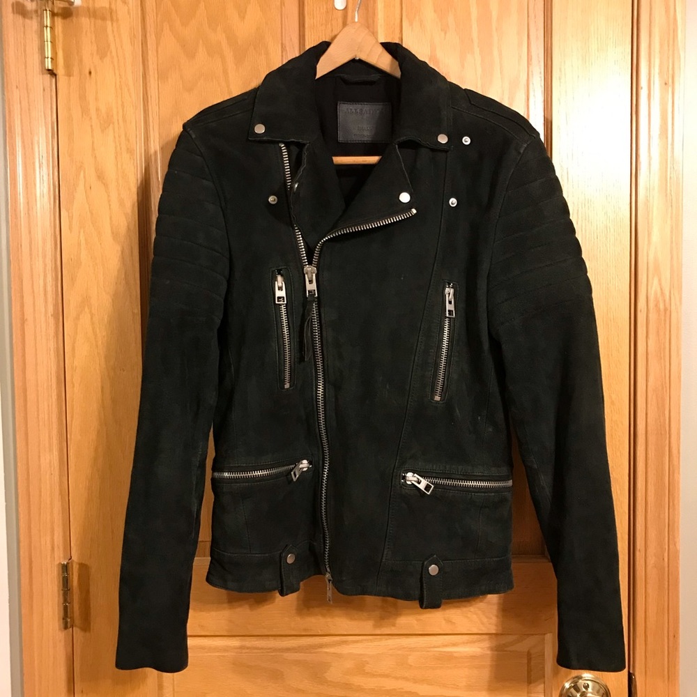 Allsaints oversized suede leather moto jacket with zippers